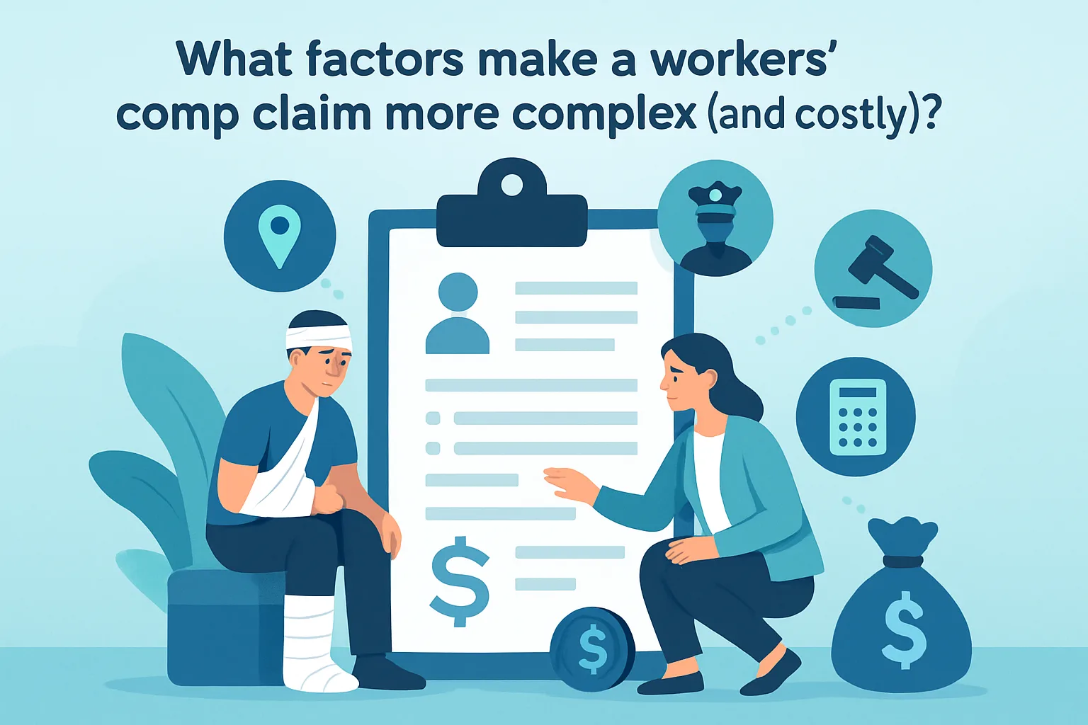 Illustration about what factors make a workers' comp claim more complex (and costly)?