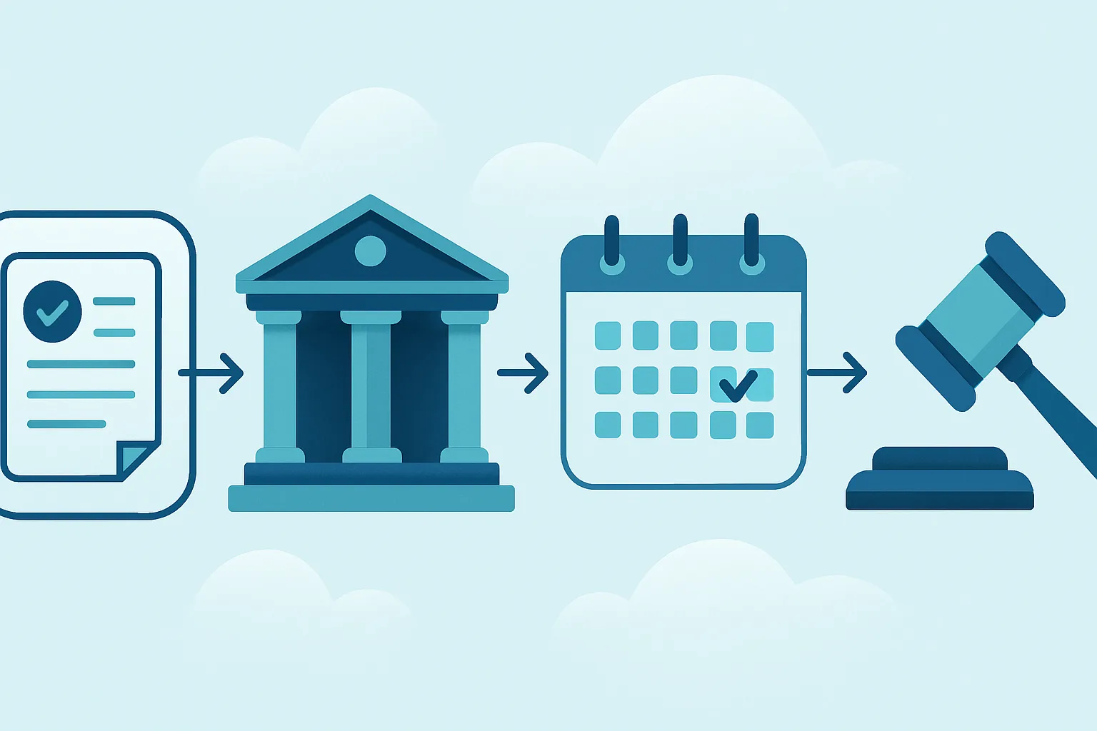 Illustration of a personal injury lawsuit timeline from filing to resolution