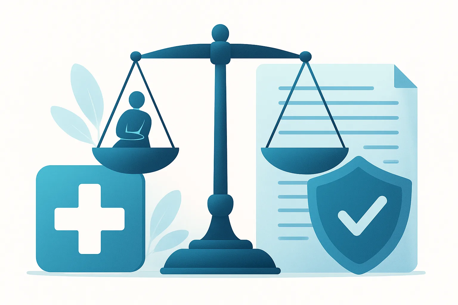 Illustration representing a personal injury claim with legal documents and a balance scale