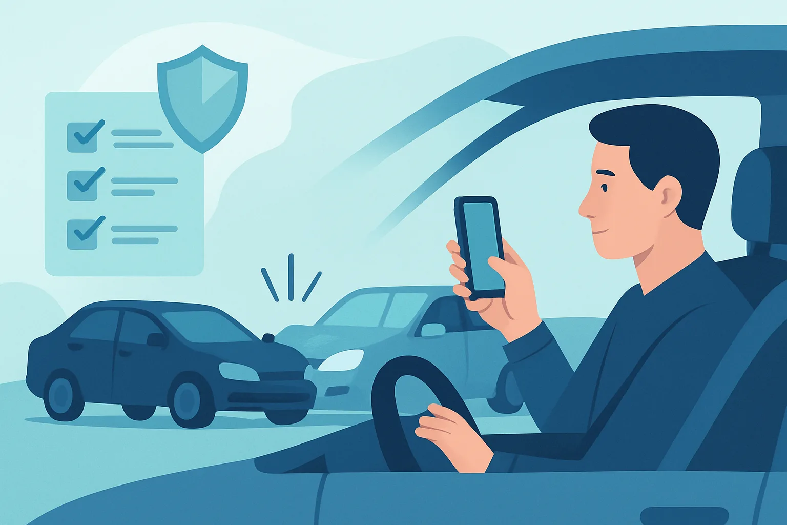 Illustration of a driver documenting a car accident scene that was not their fault